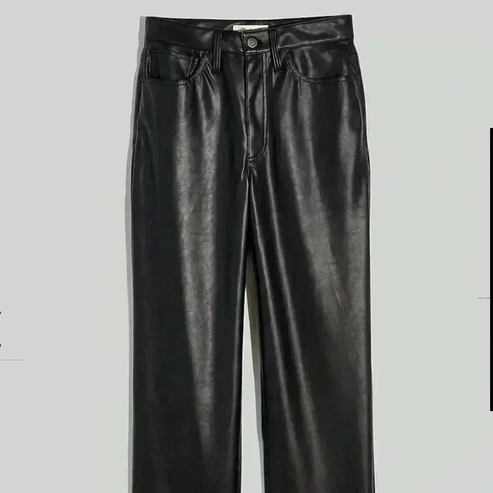 NWT Madewell Perfect Vintage Straight Jean Faux Leather Black 29 Regular